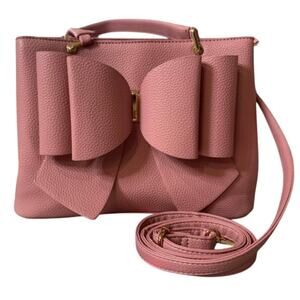 Crossi New York Satchel Crossbody Coquette Style Purse Blush Pink Bow Handbag